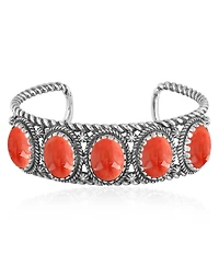 American West Jewelry Sterling Silver Red Spiny Oyster Gemstone Rope Design 5-Stone Cuff Bracelet