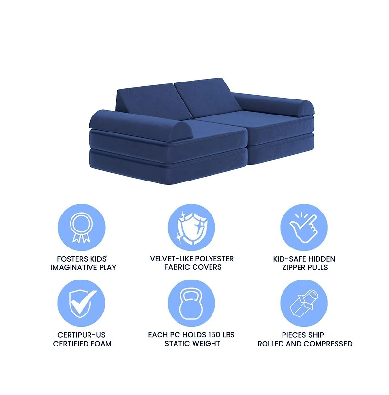 Emma+Oliver Conner Modular Play Couch For Kids With Convertible 6-Piece Design And Soft Foam Cushions