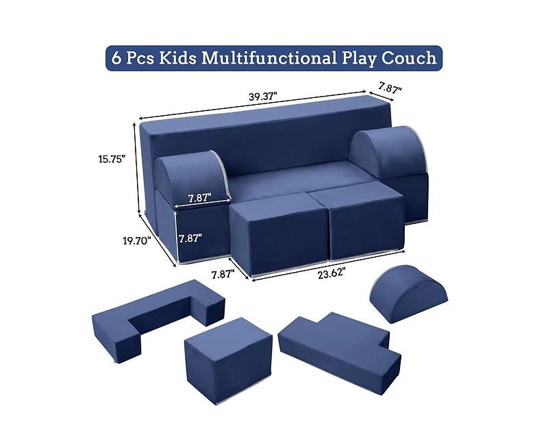 gaomon Kids Play Couch, 6Pcs Modular Kids Play Sofa for Playroom Bedroom, Kids Modular Couch Toddler Foam Sofa