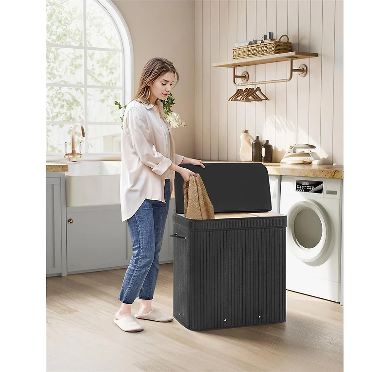 Slickblue Laundry Hamper Dirty Clothes Storage Basket with Lid Liner and Handles Rectangular