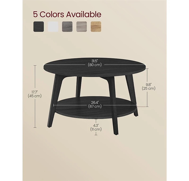 2-Tier Round Coffee Table with Open Storage Shelf for Living Room