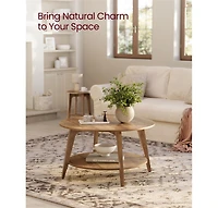 2-Tier Round Coffee Table with Open Storage Shelf for Living Room