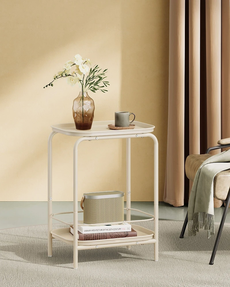 2-Tier Side Table – Outdoor Accent End Table, Metal Coffee with Tray Storage, Small Sofa Modern Nightstand for Living Room & Bedroom