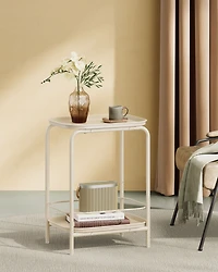 2-Tier Side Table – Outdoor Accent End Table, Metal Coffee with Tray Storage, Small Sofa Modern Nightstand for Living Room & Bedroom