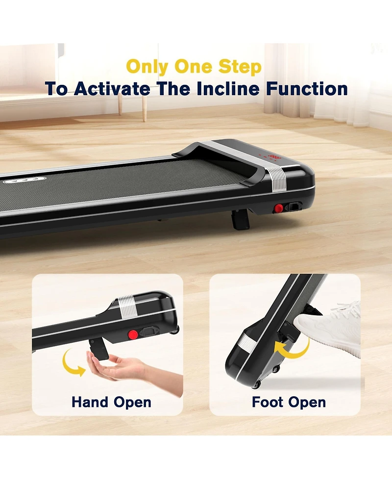Redliro Walking Pad with Incline Under Desk Treadmill 1 Step Adjust Incline Treadmill for Home Office Portable for Walking Jogging