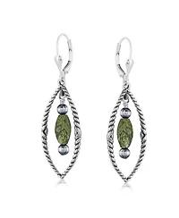 American West Jewelry Sterling Silver Marquise Green Serpentine Dangle Earrings