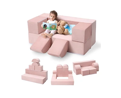 gaomon Kids Play Couch, 6Pcs Modular Kids Play Sofa for Playroom Bedroom, Kids Modular Couch Toddler Foam Sofa, Kids Convertible Sofa with Removable C