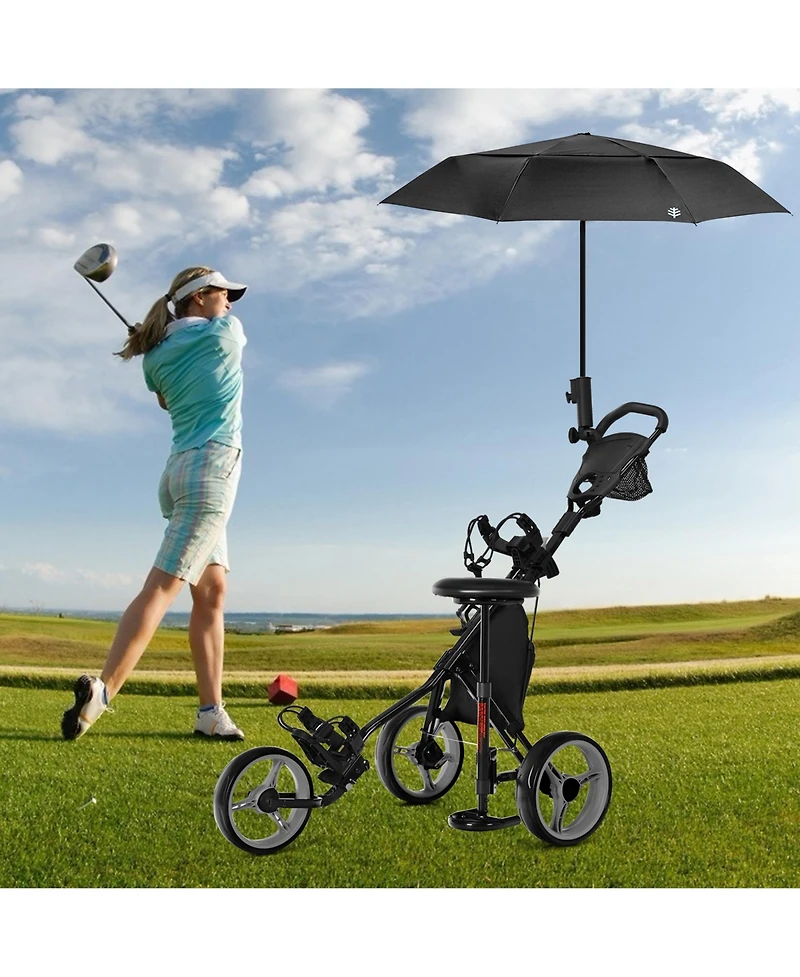 Gymax 3-Wheel Foldable Golf Push Pull Cart Trolley w/ Seat Adjustable Handle