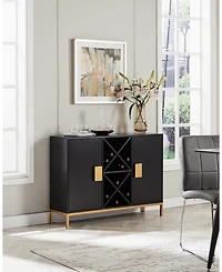 Kings Brand Furniture Wine Liquor Bar Buffet Sideboard, Cabinet with Wine Rack Storage for Kitchen, Dining Room, Black
