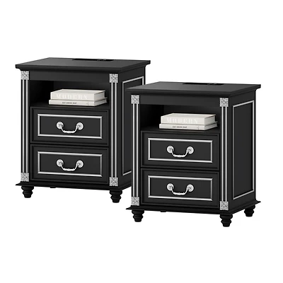 Vlsrka 3-color Led light nightstand with drawer storage and four solid wood legs