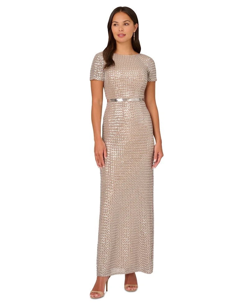Adrianna Papell Petite Sequinned Column Evening Gown
