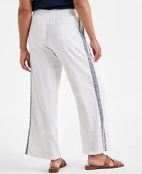 Style & Co Women's Cotton Embroidered Wide-Leg Gauze Pants, Exclusively at Macy's