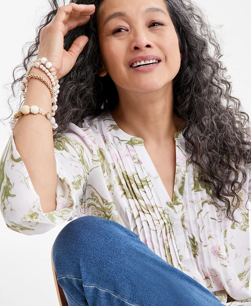 Style & Co Petite Pintuck Long-Sleeve Top, Exclusively at Macy's