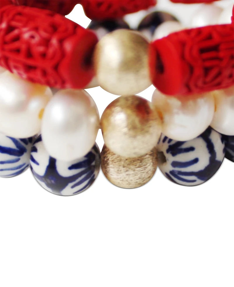Michael Gabriel Designs Gold-Tone 3-Pc. Set Mixed America The Beautiful Stretch Bracelets