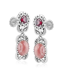 American West Jewelry Sterling Silver Rhodochrosite Red Garnet Desert Bloom Dangle Earrings