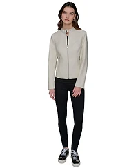 Karl Lagerfeld Paris Women's Fitted Mock-Neck Faux-Leather Jacket