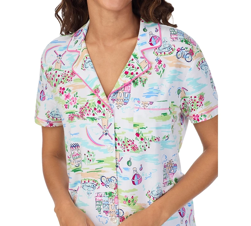 Cuddl Duds Women's Printed Collared Cropped Pajama Set