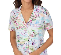 Cuddl Duds Women's Printed Collared Cropped Pajama Set