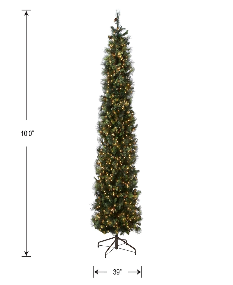 National Tree Company 10' Carolina Pine Slim Wrapped Tree with Flocked Cones & Clear Lights