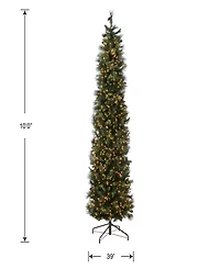 National Tree Company 10' Carolina Pine Slim Wrapped Tree with Flocked Cones & Clear Lights