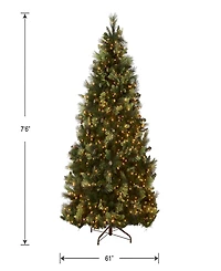 National Tree Company 7.5' Carolina Pine Hinged Tree with Flocked Cones and 1000 Clear Lights