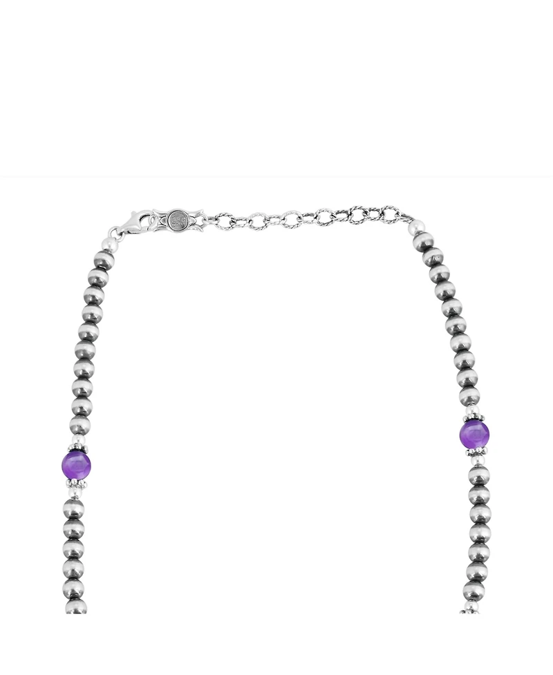 American West Jewelry Sterling Silver and Amethyst Bead Necklace, 17 to 20 Inches