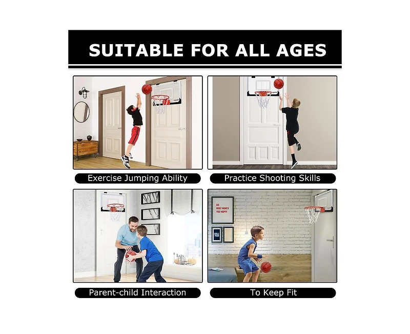 Ropoda Mini Basketball Hoop, Indoor Basketball Hoop for Kids, Mini Hoop with 4 Balls Over The Door Basketball Hoop 17"×12" Shatter Resistant Back