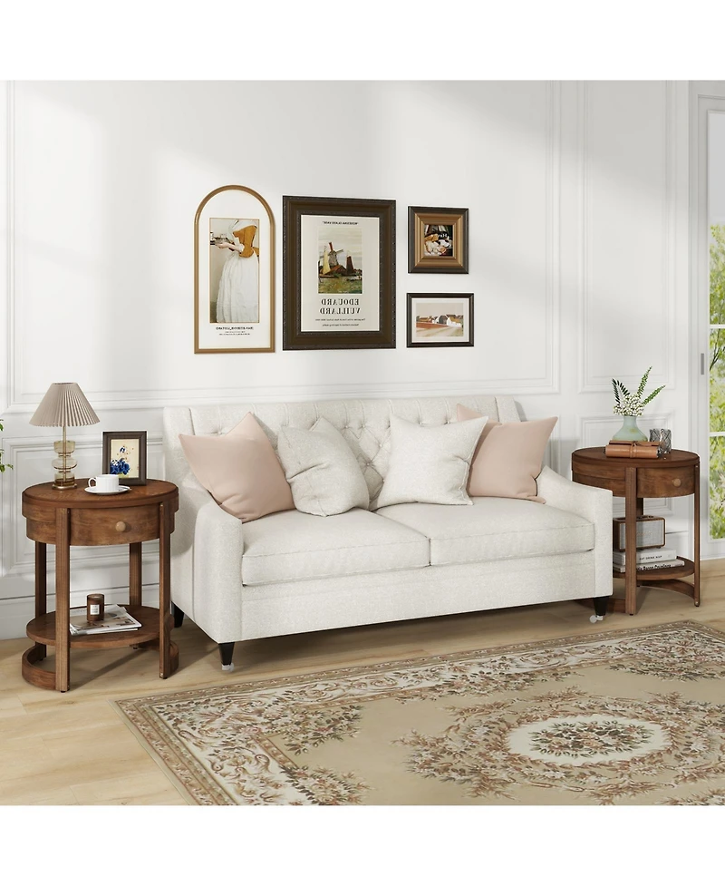 Gouun 2-Tier Round End Table Mid Century Modern Nightstand with Drawer and Shelf