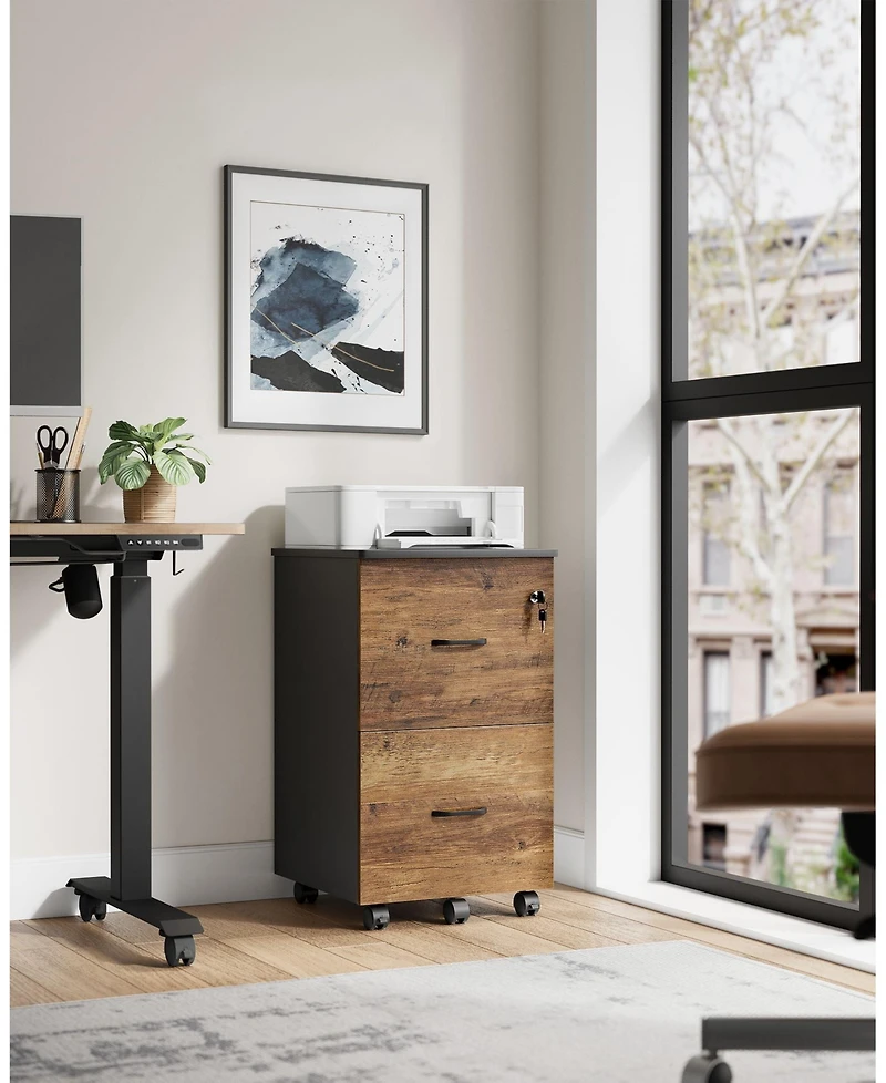 2-Drawer Locking File Cabinet with Wheels for Home Office Document Storage