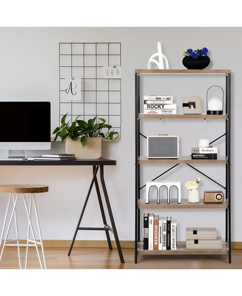 Gouun 5-Tier Industrial Bookshelf Display Storage Rack with Metal Frame