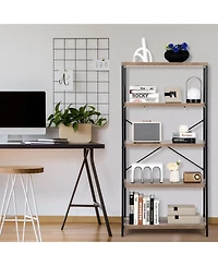 Gouun 5-Tier Industrial Bookshelf Display Storage Rack with Metal Frame