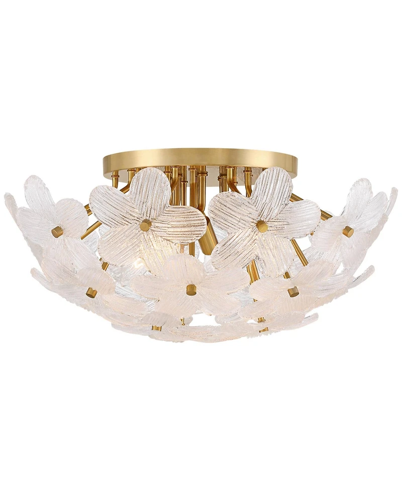 Possini Euro Design Filoli 20" Modern Semi Flush-Mount Ceiling Light Fixture Kitchen Foyer Hallway Flower Unique Gold Finish Glass