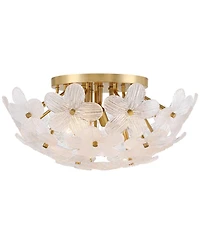 Possini Euro Design Filoli 20" Modern Semi Flush-Mount Ceiling Light Fixture Kitchen Foyer Hallway Flower Unique Gold Finish Glass