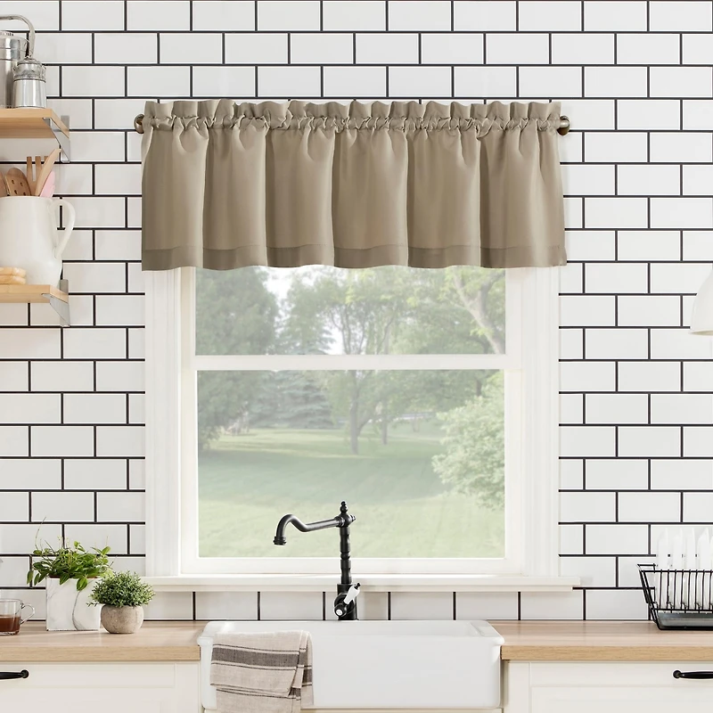 Martine Microfiber Semi-Sheer Rod Pocket Kitchen Curtain Valance Tiers Set