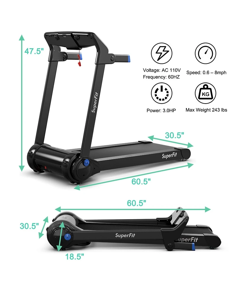 Gymax Folding Electric Treadmill 3.0HP Exercise Running Machine w/ App Control