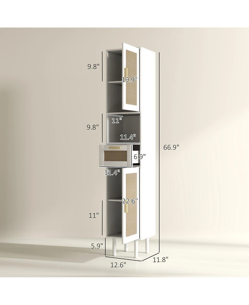 Homcom Tall Bathroom Storage Cabinet with Rat Doors,