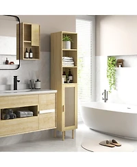 Homcom Tall Bathroom Storage Cabinet with Rat Doors,