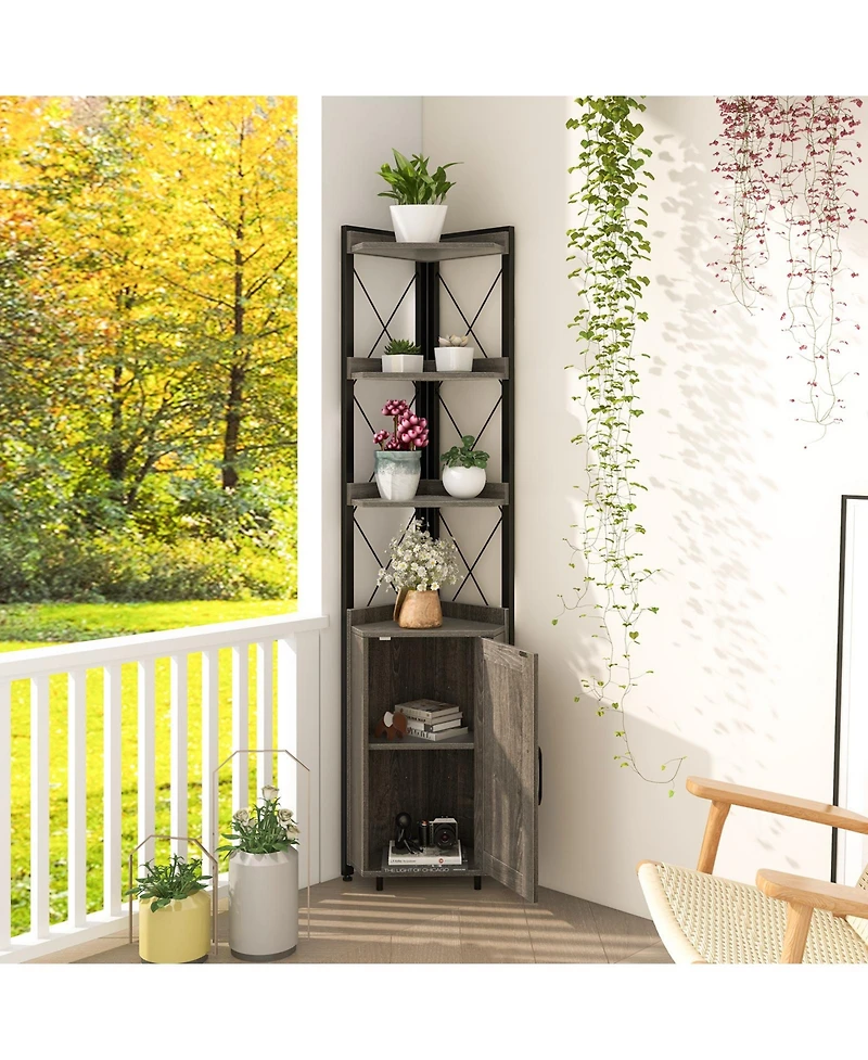 Gouun Tall Corner Storage Cabinet with 3-Tier Shelf and Enclosed Cabinet