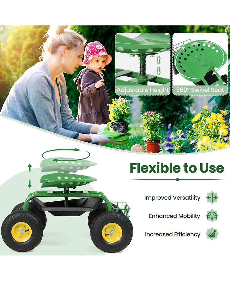 Costway Rolling Tray Gardening Planting with Work Seat Garden Cart