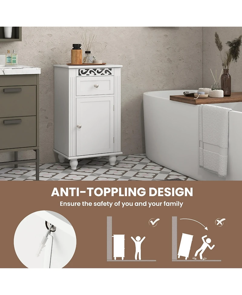 Bathroom Floor Cabinet Side Storage Organizer with 1 Drawer & Adjustable Shelf