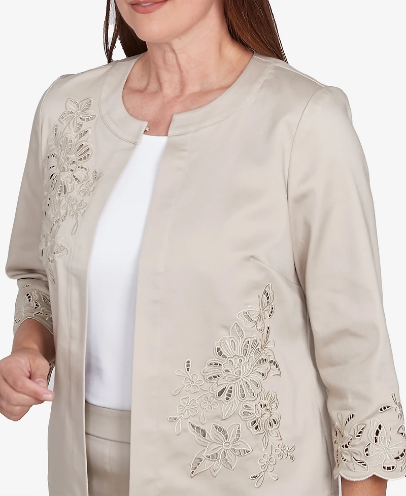 Alfred Dunner Women's Coming Up Roses Floral Cut Out Sateen Jacket