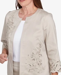 Alfred Dunner Women's Coming Up Roses Floral Cut Out Sateen Jacket