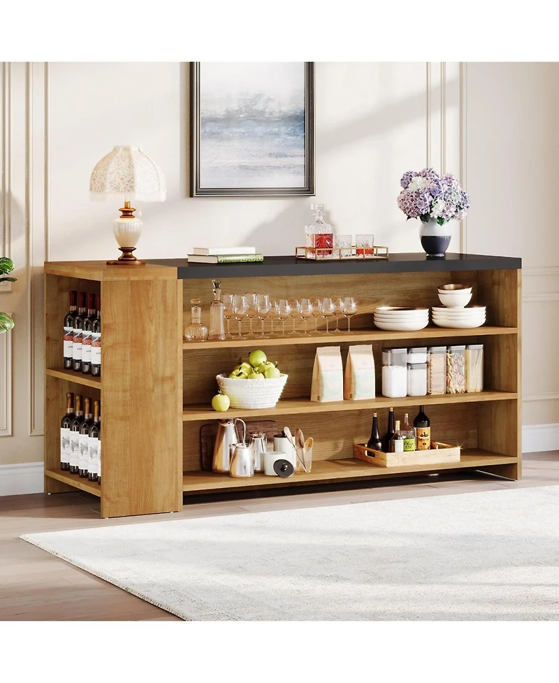 Tribesigns 55" Kitchen Island with Storage, Farmhouse 5-Tier Stationary Island Table with 5 Shelves, Wood Coffee Bar Table Storage Cabinet with Large