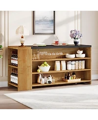 Tribesigns 55" Kitchen Island with Storage, Farmhouse 5-Tier Stationary Island Table with 5 Shelves, Wood Coffee Bar Table Storage Cabinet with Large