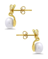 Macy's Freshwater Cultured Pearl Cubic Zirconia Bow Post Earrings