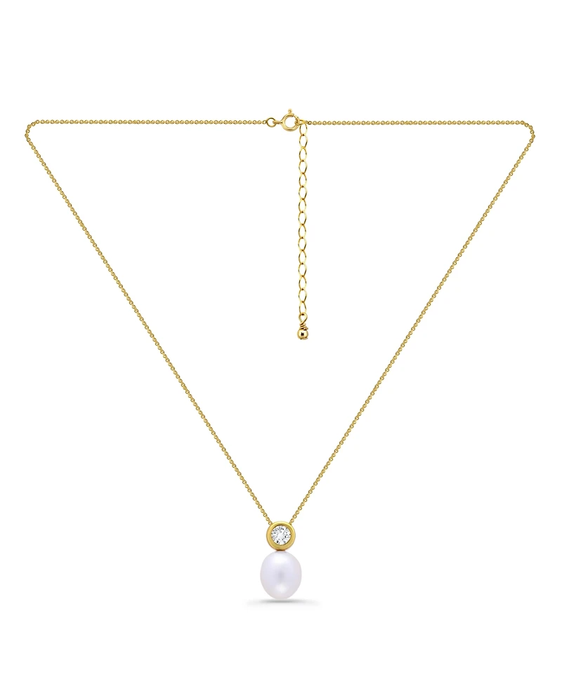 Macy's Teardrop Freshwater Cultured Pearl Round Cubic Zirconia Bezel Necklace