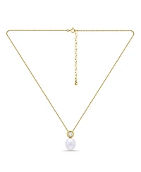 Macy's Teardrop Freshwater Cultured Pearl Round Cubic Zirconia Bezel Necklace