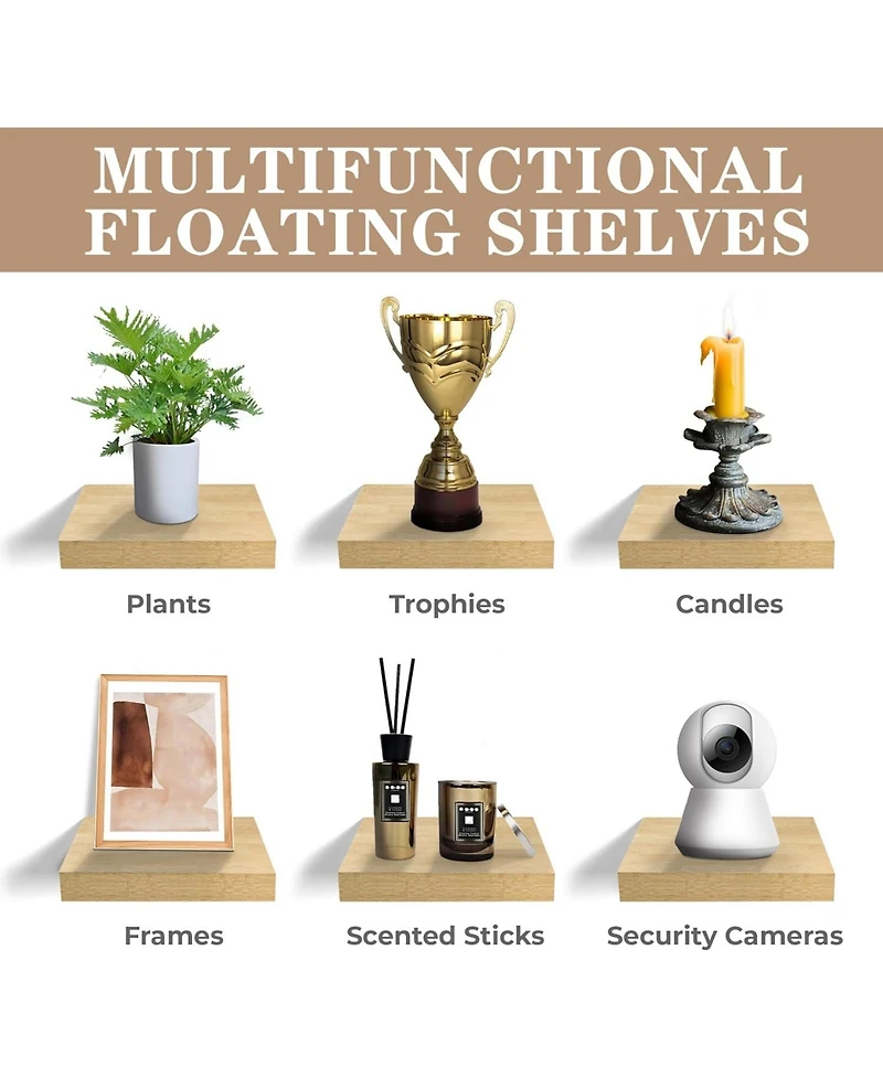 Set of 3 (9") Sorbus Square Floating Shelves with Invisible Mounting Brackets for Living Room Decor, Bedroom, Bathroom Decor, Home & Kitchen (Map