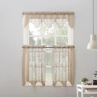 Alison Floral Lace Sheer Rod Pocket Kitchen Curtain Tier Pair