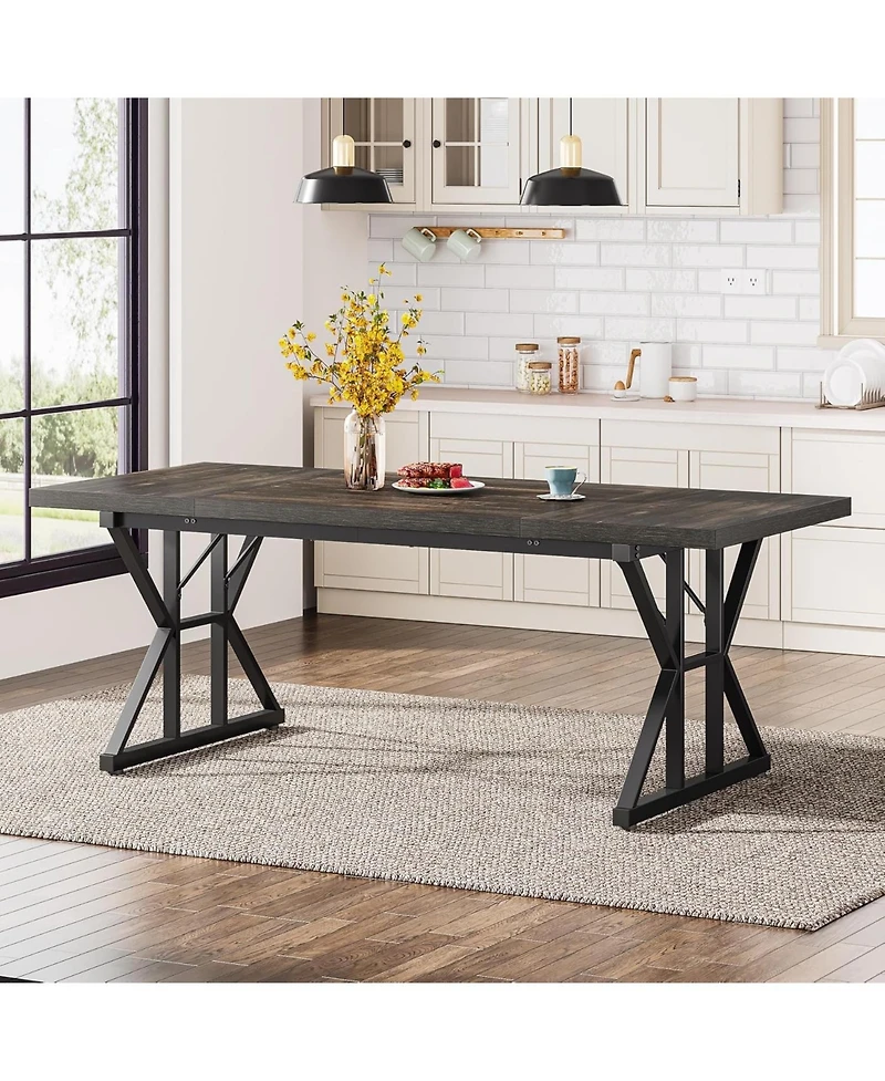 Tribesigns Farmhouse Dining Table for 6 People, 70.8-Inch Rectangular Wood Table, Rustic Kitchen with Heavy Duty Metal Legs Ro
